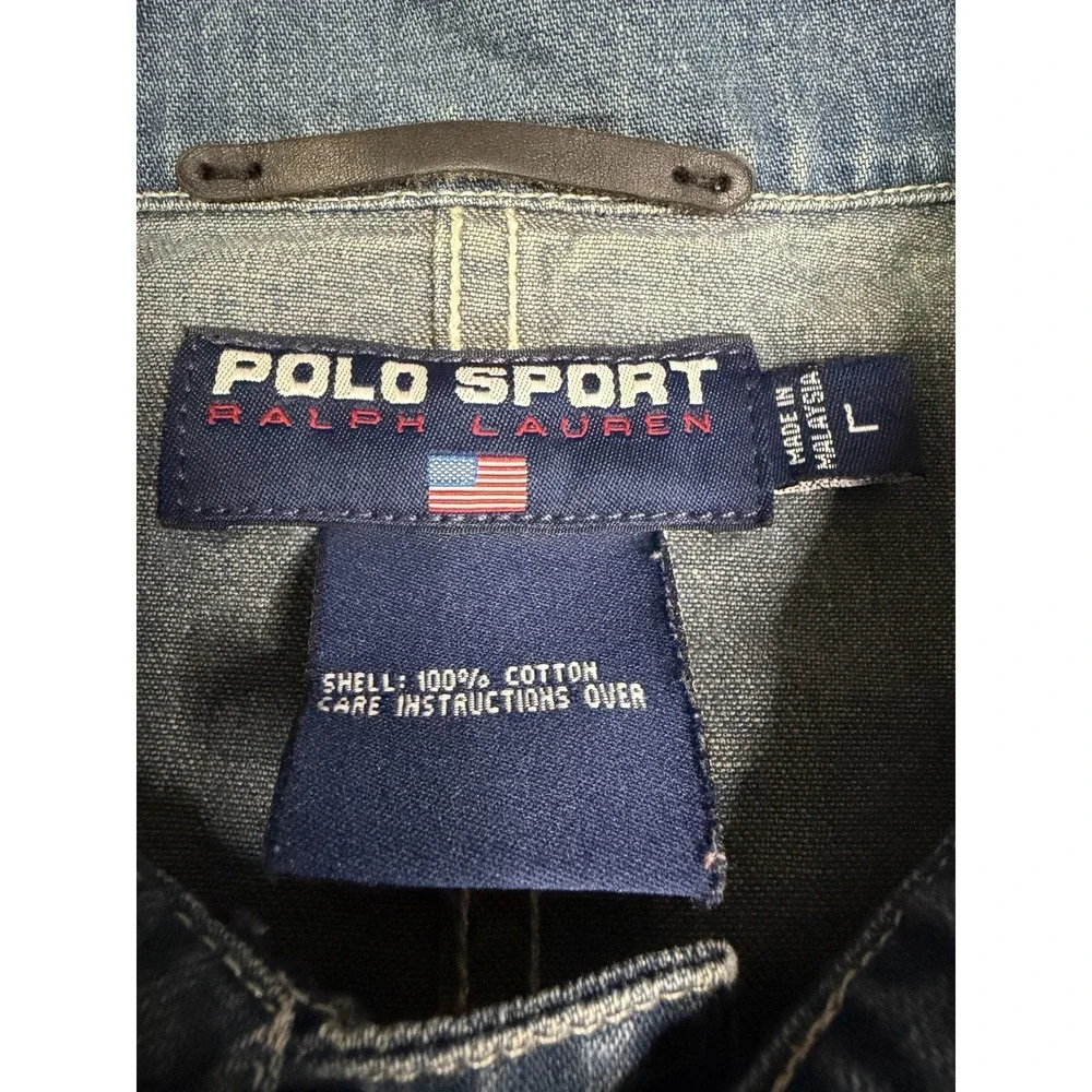 Men's Polo Ralph Lauren Sport Denim Blue Jean Chore Jacket Size Large Vintage 90 - Picture 2 of 8